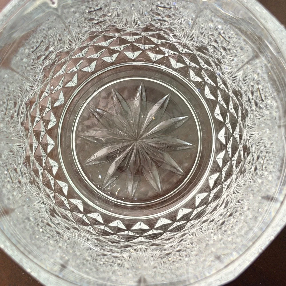 Vintage Cut Crystal Ice Bucket Chrome Handle & Tongs Starburst MCM Barware 5